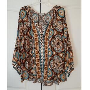 Liverpool Ocean Jasper Lightweight Button Down Colorful Blouse 2X NEW Earthy